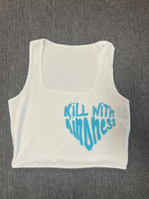 Load image into Gallery viewer, White "Kill With Kindness" Cropped Tank w/ Puffed Font
