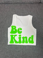 Load image into Gallery viewer, White "Be Kind" Cropped Tank w/ Puffed Font