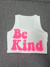 Load image into Gallery viewer, White "Be Kind" Cropped Tank w/ Puffed Font