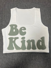 Load image into Gallery viewer, White "Be Kind" Cropped Tank w/ Puffed Font