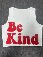 Load image into Gallery viewer, White "Be Kind" Cropped Tank w/ Puffed Font