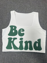 Load image into Gallery viewer, White "Be Kind" Cropped Tank w/ Puffed Font