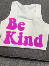 Load image into Gallery viewer, White "Be Kind" Cropped Tank w/ Puffed Font