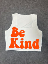 Load image into Gallery viewer, White "Be Kind" Cropped Tank w/ Puffed Font