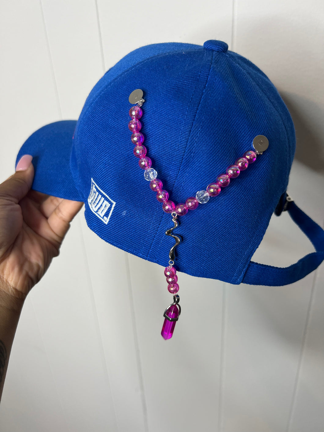 Pink Crystal Rosary Style Hat Chain