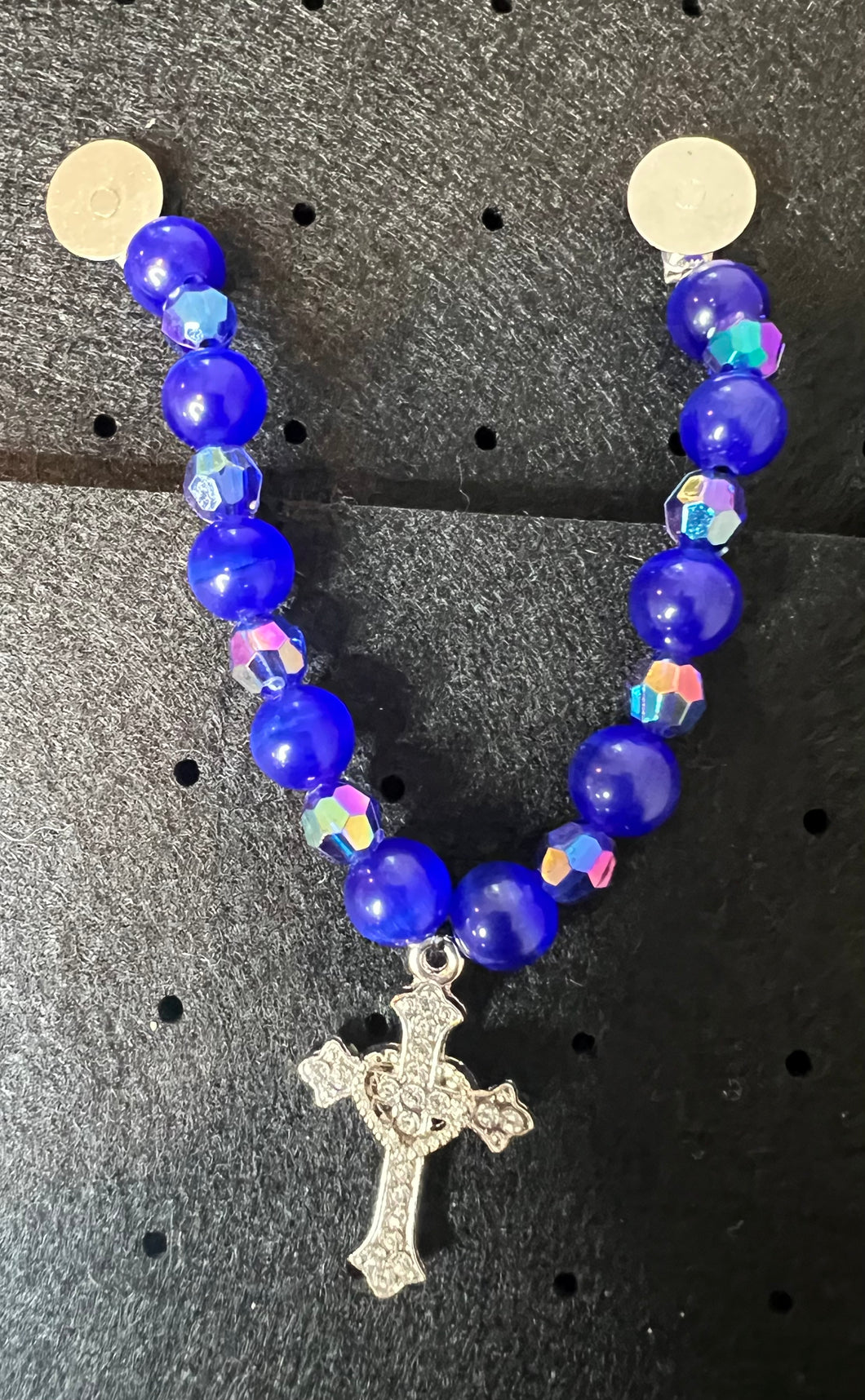 Blue, Silver and Clear and Cross Hat Chain