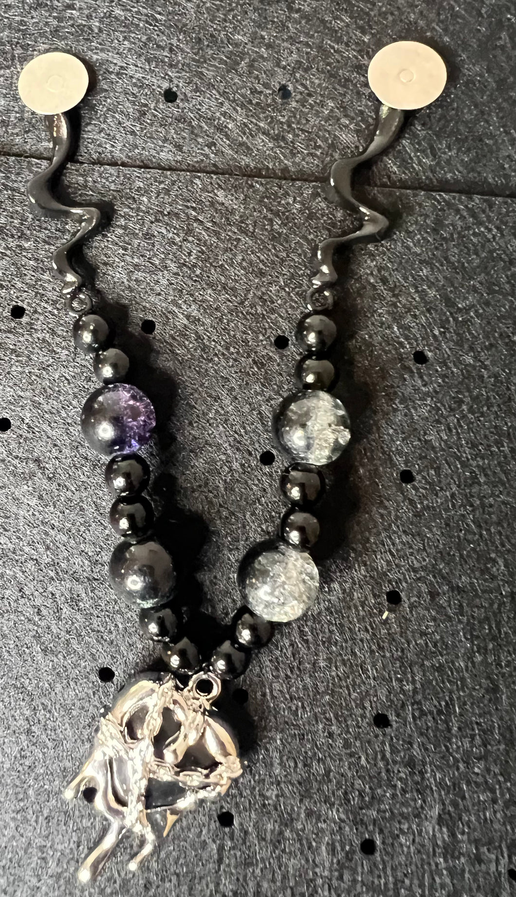 Black Heart and Black and Glass Bead Hat Chain
