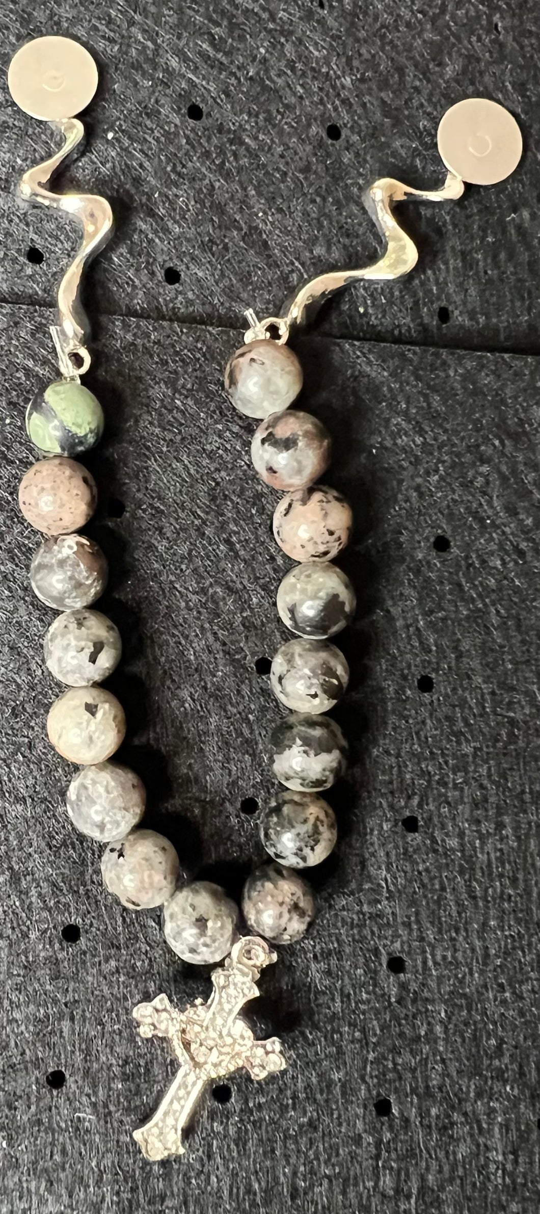 Grey Stone and Silver Cross Hat Chain