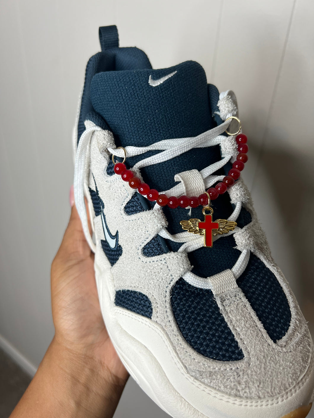 Red and Gold Cross with Wings Shoe Chain